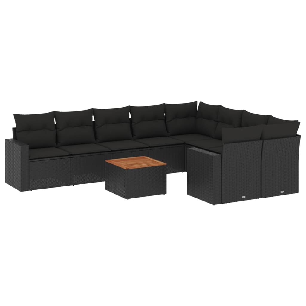 sofasæt til haven 10 dele med hynder polyrattan sort