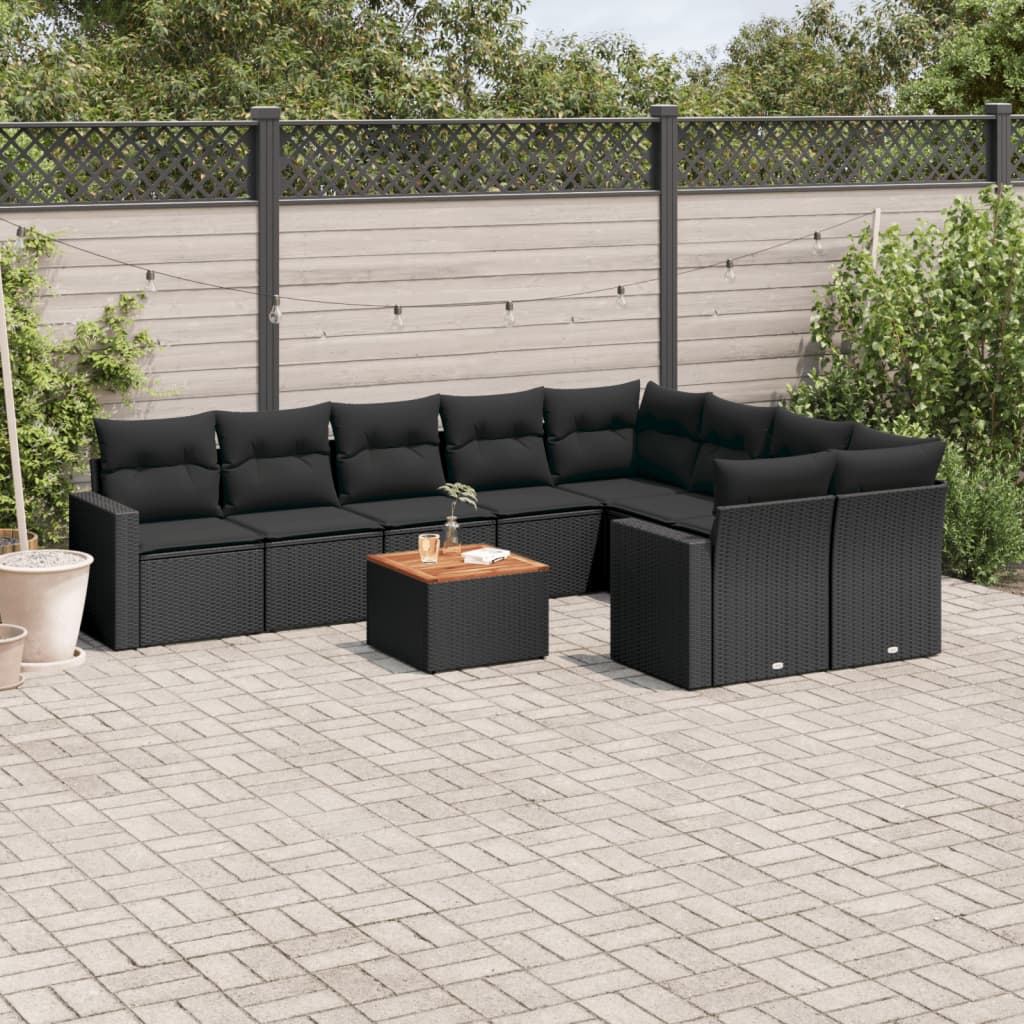 sofasæt til haven 10 dele med hynder polyrattan sort