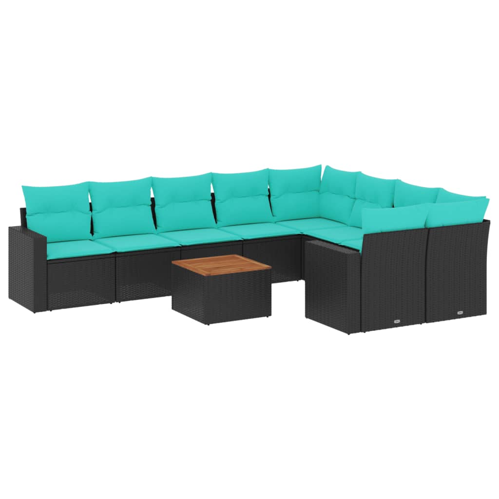 sofasæt til haven 10 dele med hynder polyrattan sort