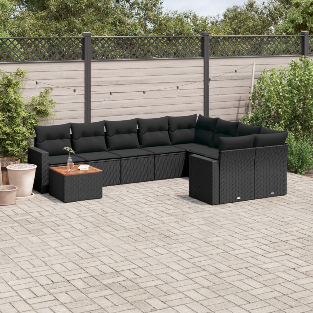 sofasæt til haven 10 dele med hynder polyrattan sort
