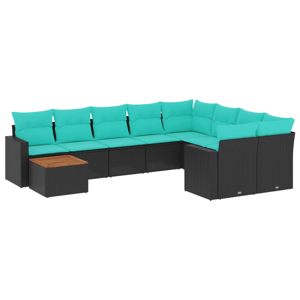 sofasæt til haven 10 dele med hynder polyrattan sort