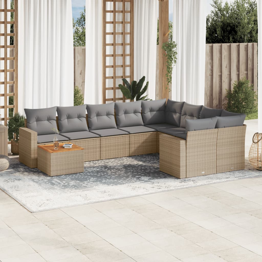havesofasæt 10 dele med hynder polyrattan beige