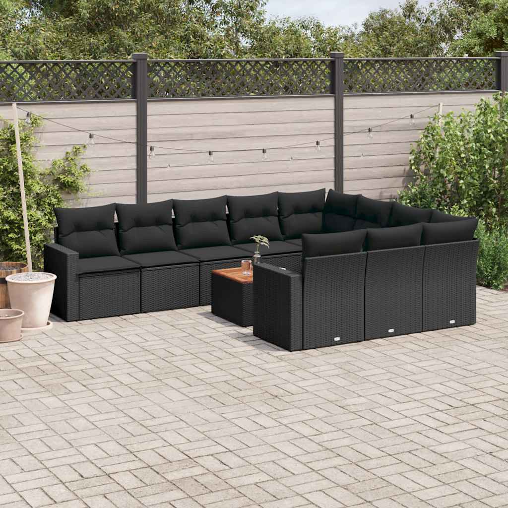 sofasæt til haven 11 dele med hynder polyrattan sort