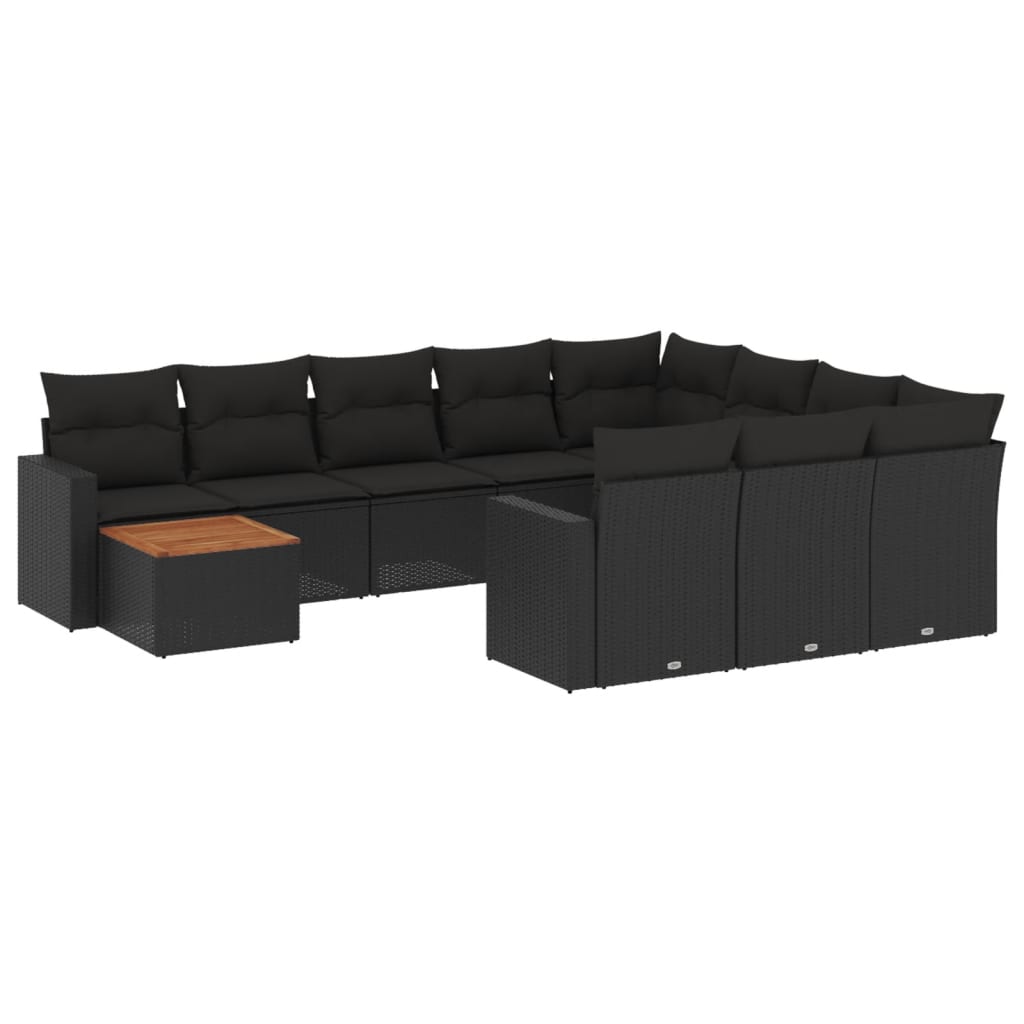 sofasæt til haven 11 dele med hynder polyrattan sort