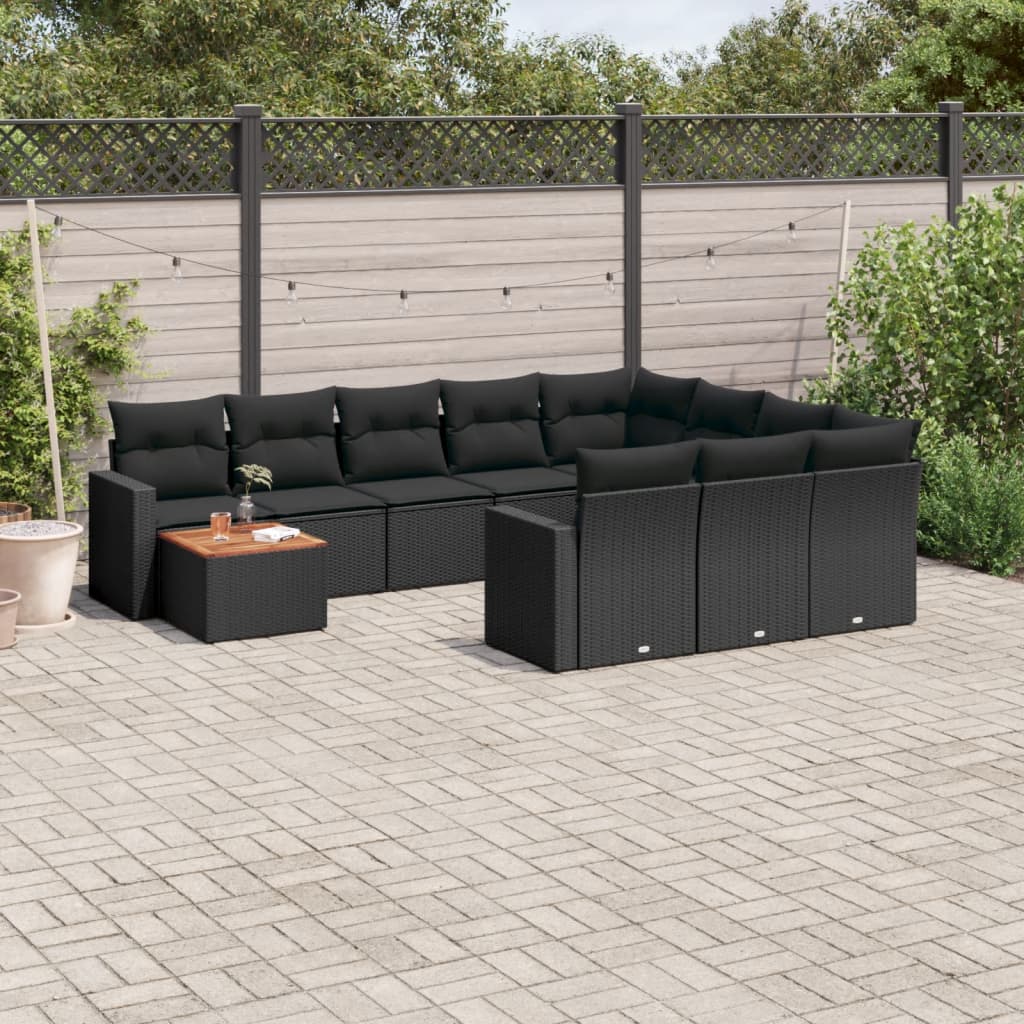 sofasæt til haven 11 dele med hynder polyrattan sort