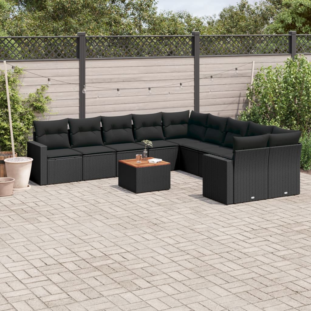 sofasæt til haven 11 dele med hynder polyrattan sort