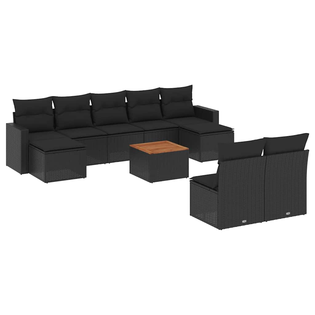 sofasæt til haven 10 dele med hynder polyrattan sort