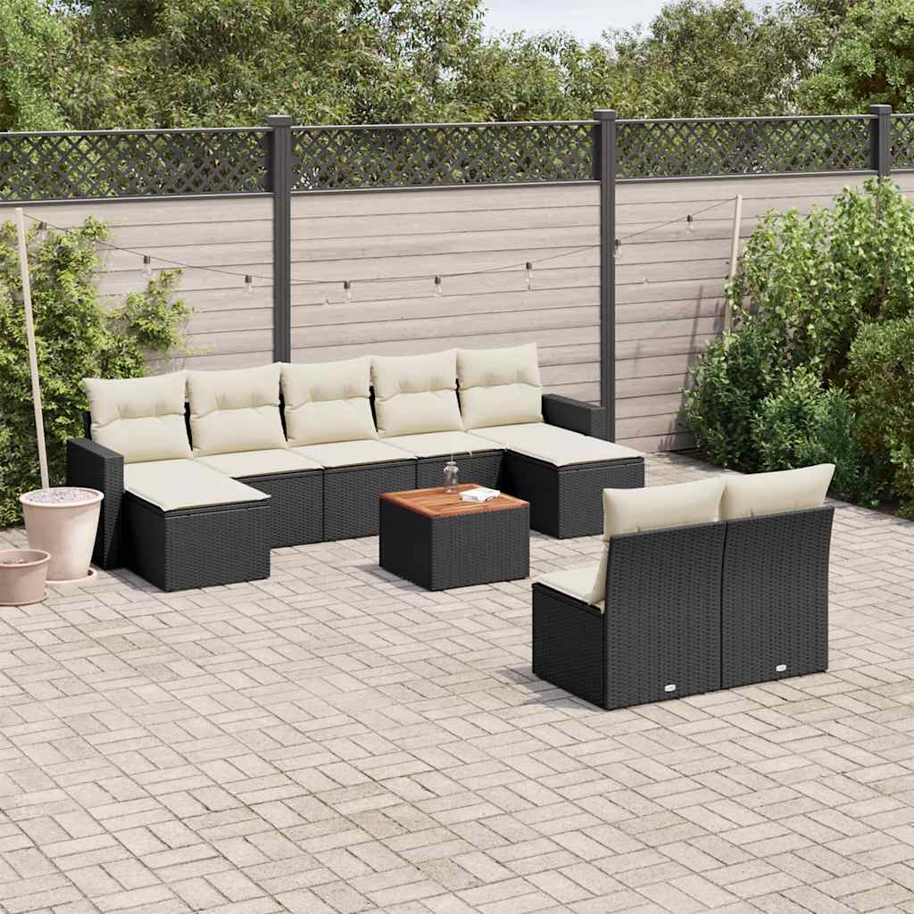 sofasæt til haven 10 dele med hynder polyrattan sort