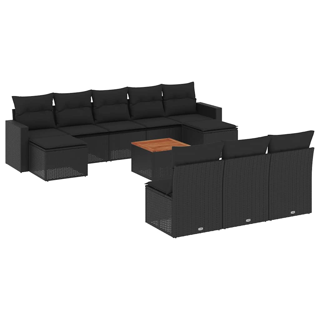 sofasæt til haven 11 dele med hynder polyrattan sort