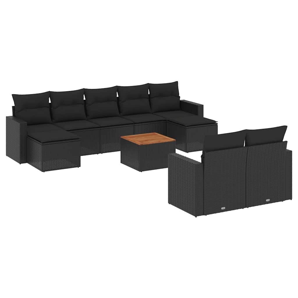 sofasæt til haven 10 dele med hynder polyrattan sort
