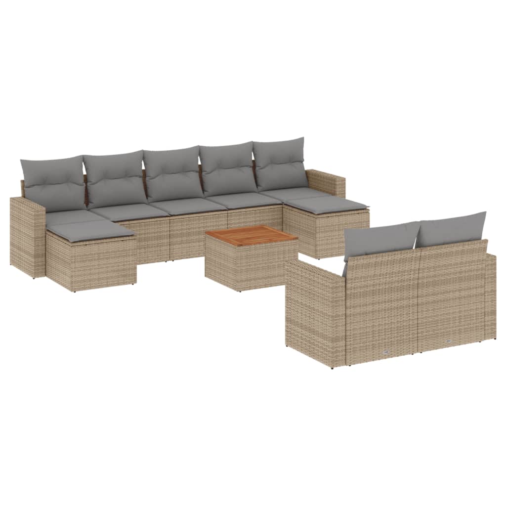 havesofasæt 10 dele med hynder polyrattan beige