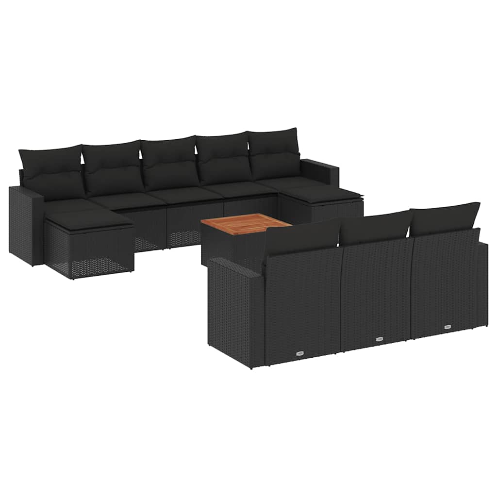 sofasæt til haven 11 dele med hynder polyrattan sort