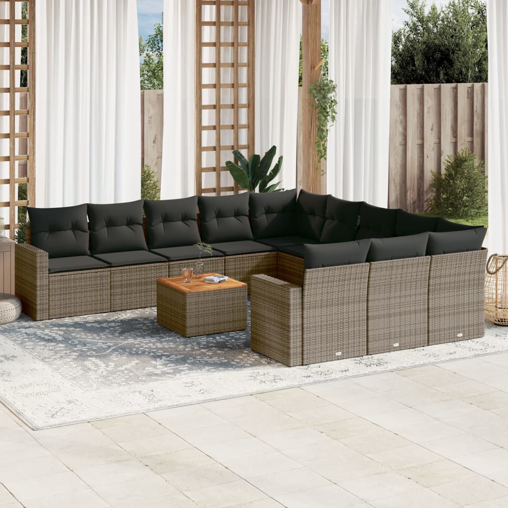 sofasæt til haven 12 dele med hynder polyrattan grå