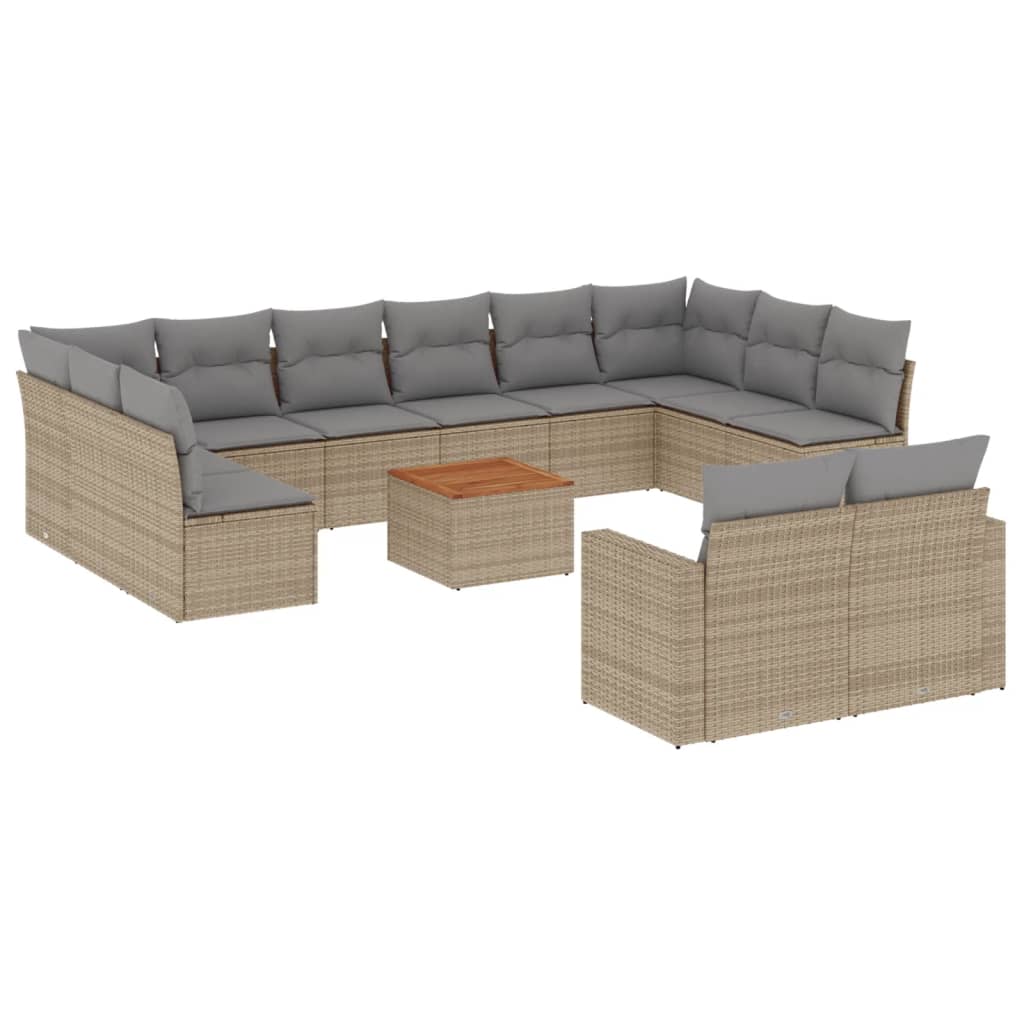 spisebordssæt til haven 13 dele med hynder polyrattan beige