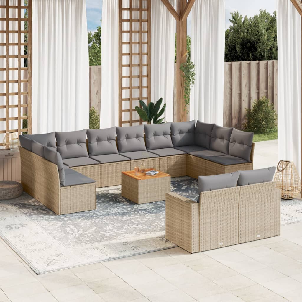 spisebordssæt til haven 13 dele med hynder polyrattan beige