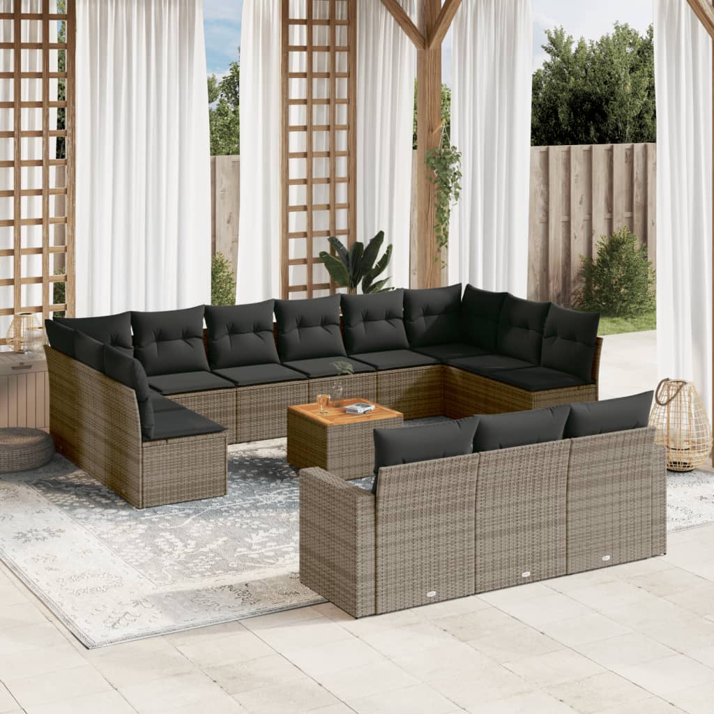 sofasæt til haven 14 dele med hynder polyrattan grå