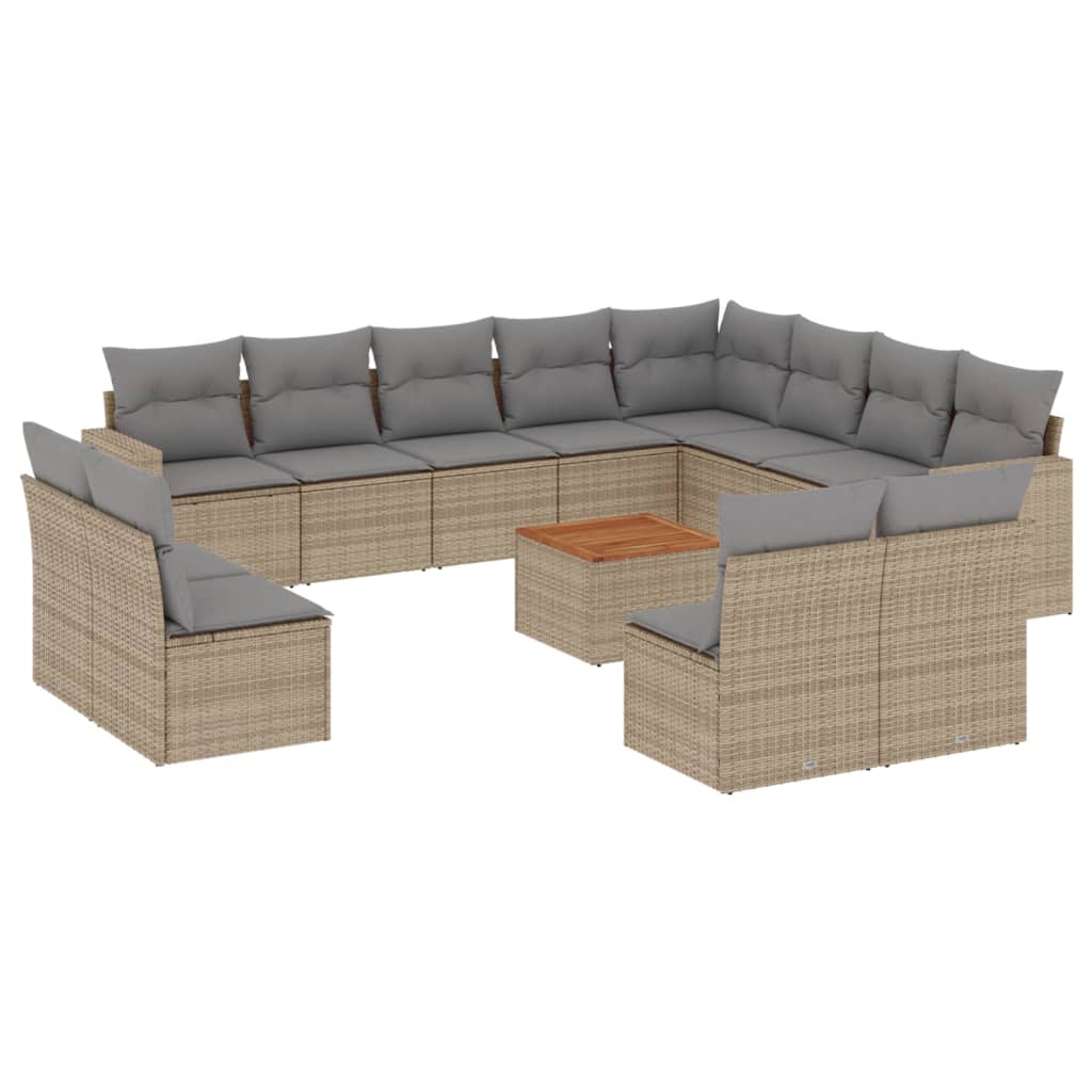 spisebordssæt til haven 13 dele med hynder polyrattan beige