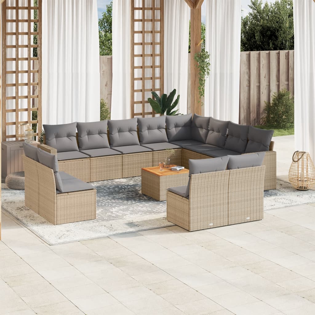 spisebordssæt til haven 13 dele med hynder polyrattan beige