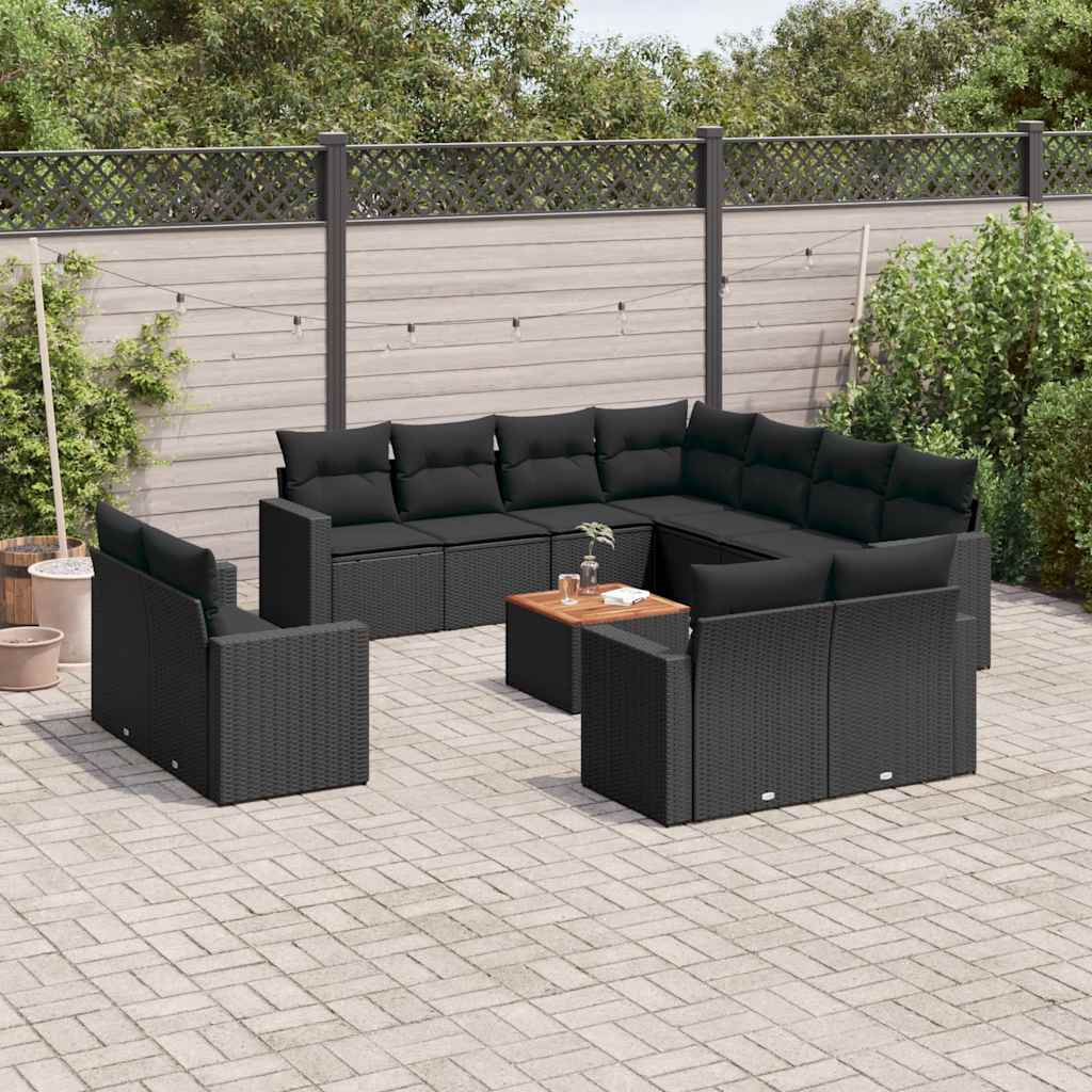 sofasæt til haven 12 dele med hynder polyrattan sort