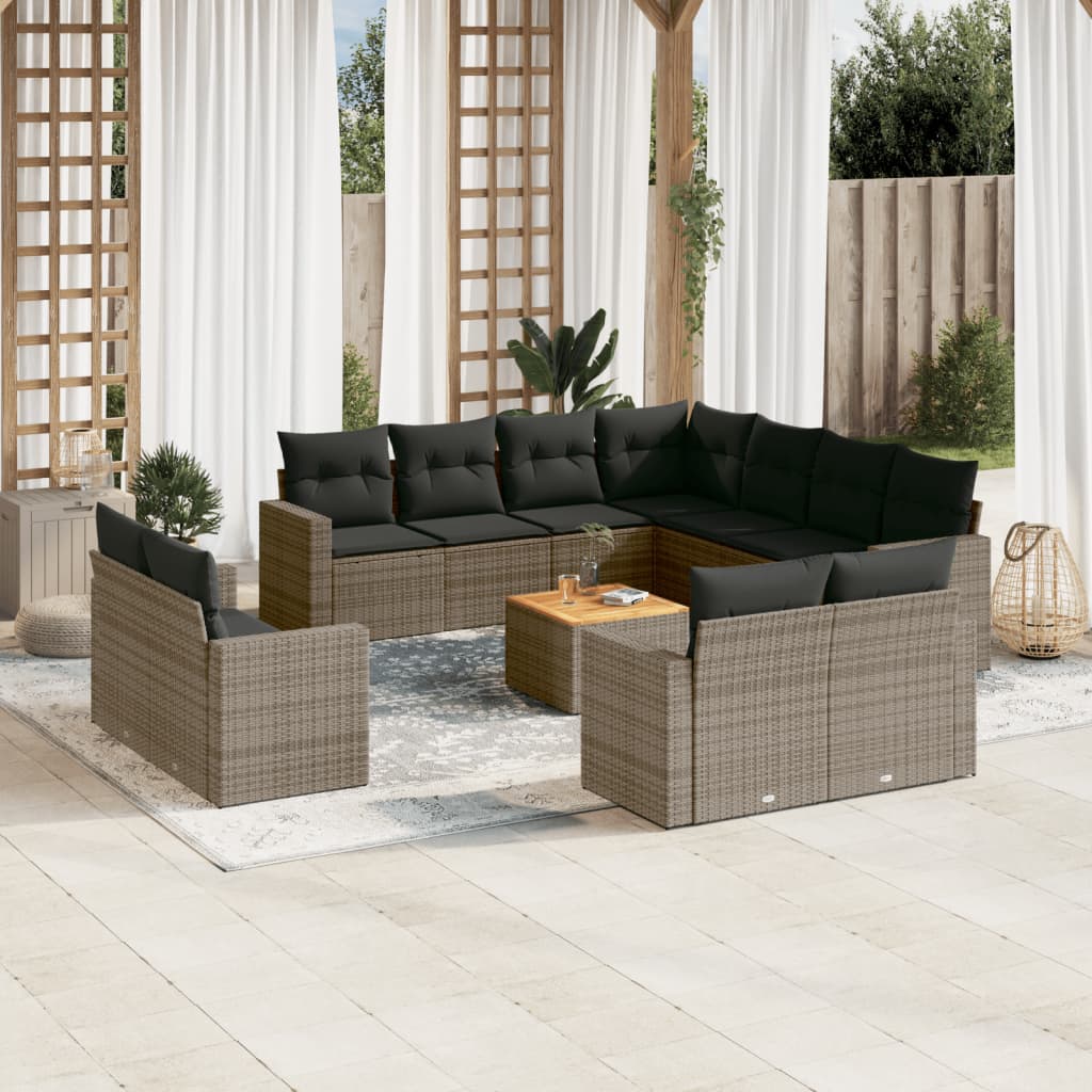 sofasæt til haven 12 dele med hynder polyrattan grå