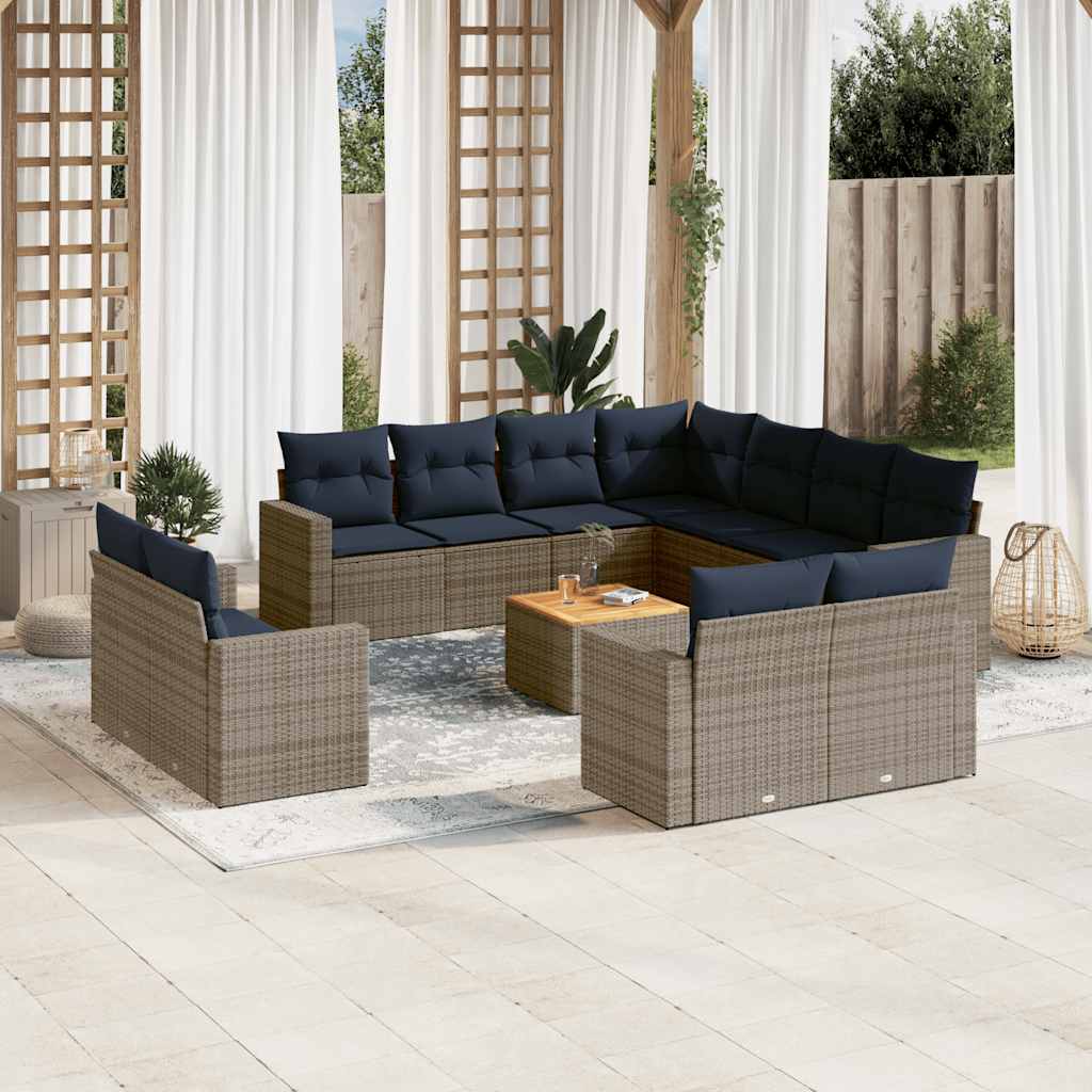 sofasæt til haven 12 dele med hynder polyrattan grå