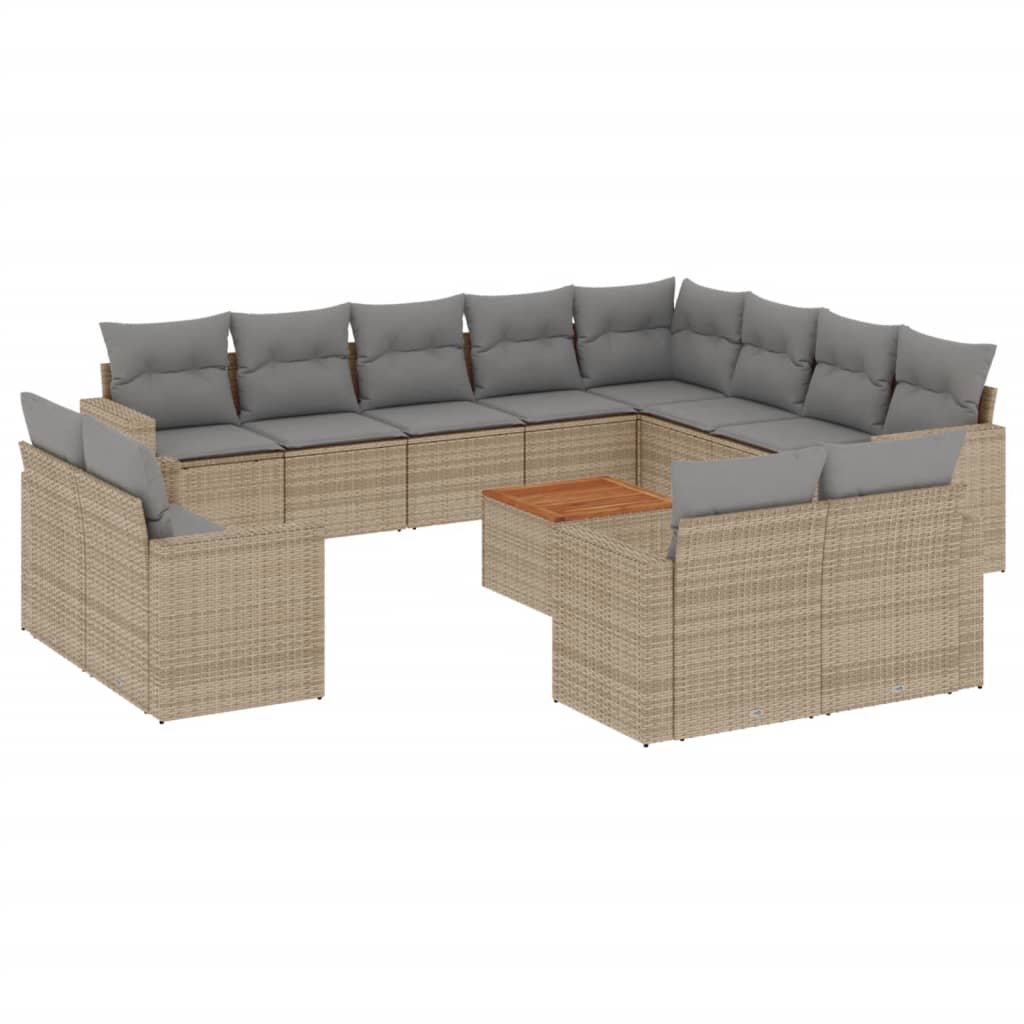 spisebordssæt til haven 13 dele med hynder polyrattan beige