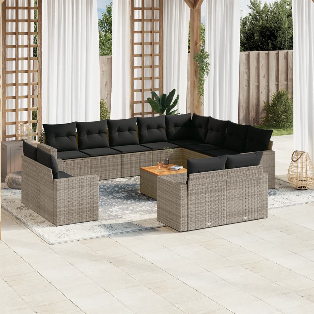 sofasæt til haven 13 dele med hynder polyrattan grå