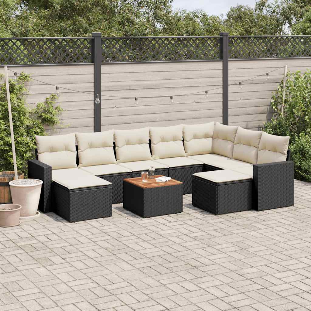 sofasæt til haven 10 dele med hynder polyrattan sort