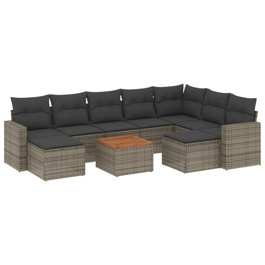 sofasæt til haven 10 dele med hynder polyrattan grå
