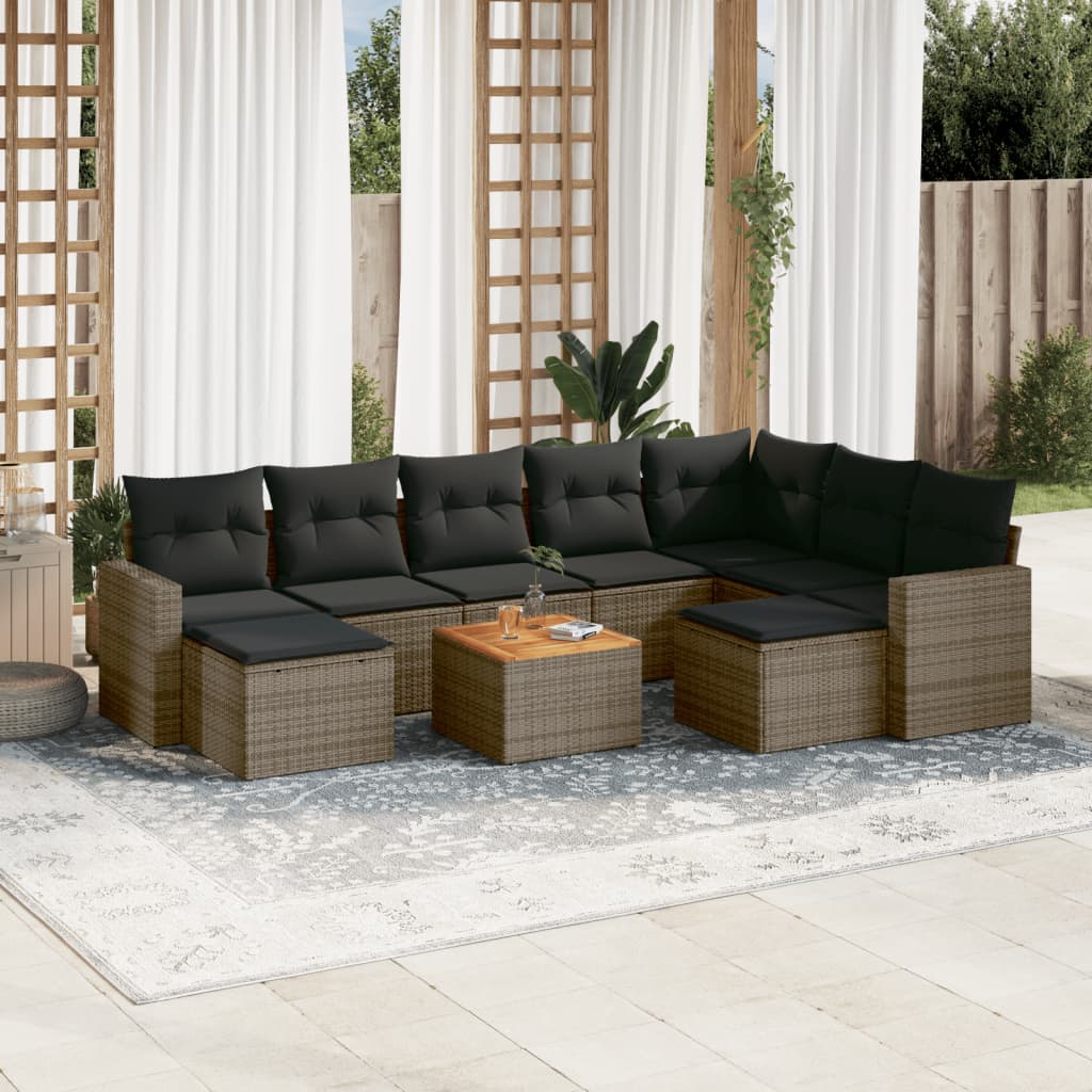 sofasæt til haven 10 dele med hynder polyrattan grå
