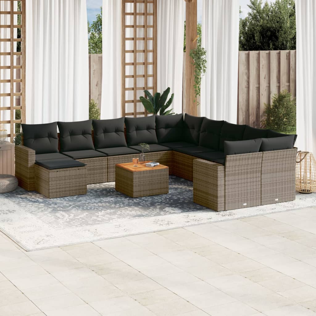 sofasæt til haven 12 dele med hynder polyrattan grå