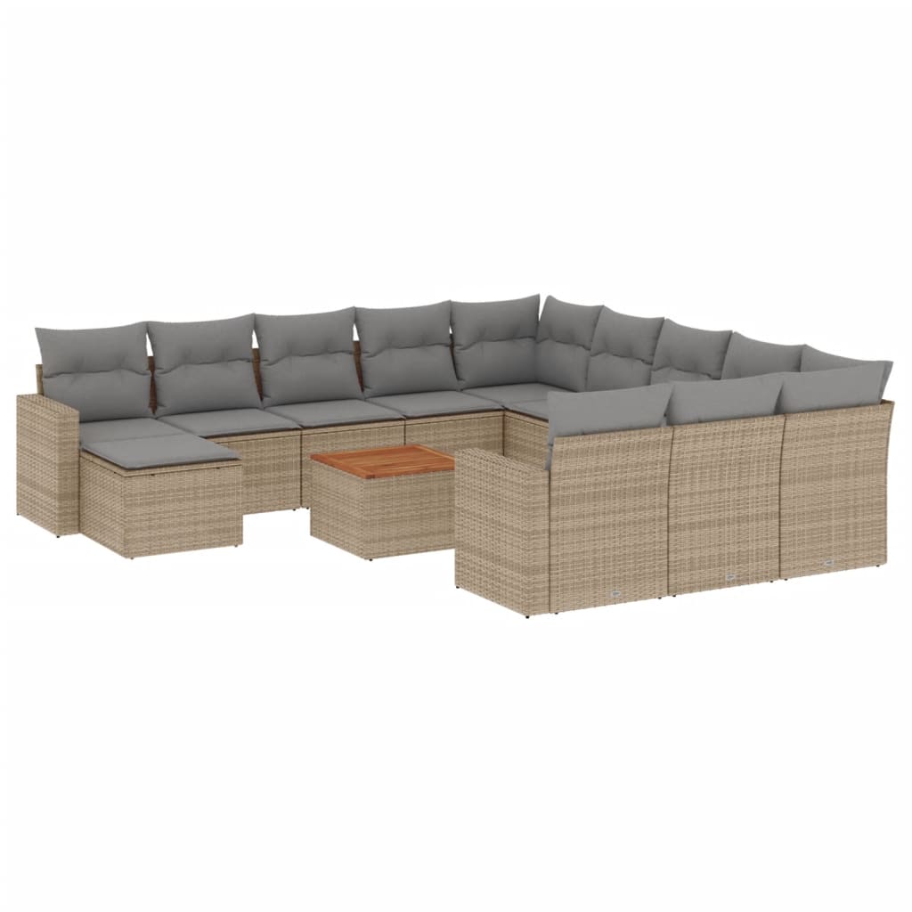 spisebordssæt til haven 13 dele med hynder polyrattan beige