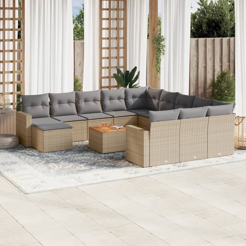 spisebordssæt til haven 13 dele med hynder polyrattan beige