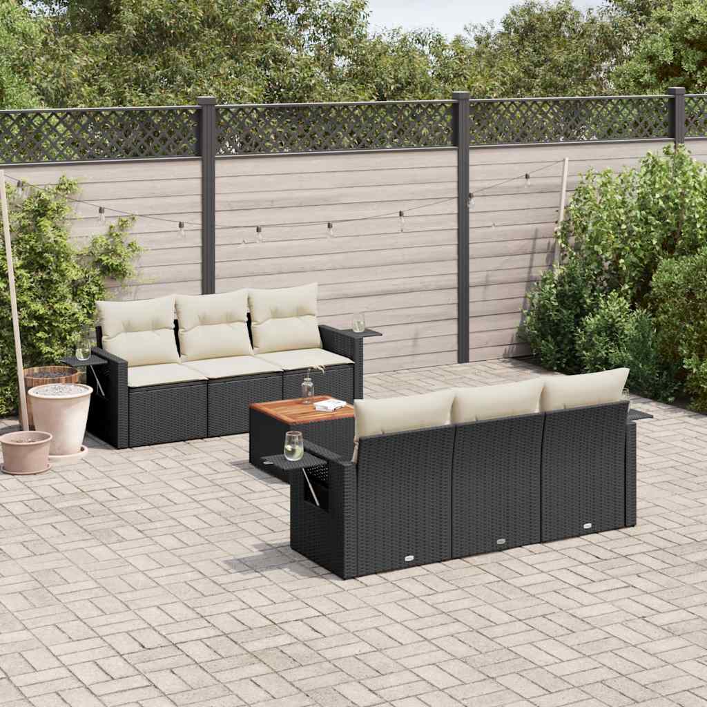 sofasæt til haven 7 dele med hynder polyrattan sort