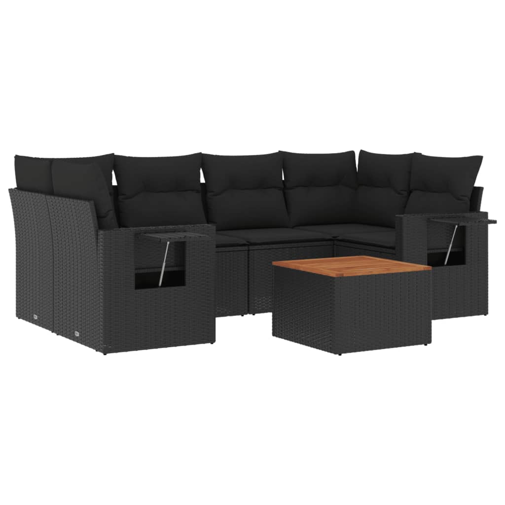 sofasæt til haven 7 dele med hynder polyrattan sort