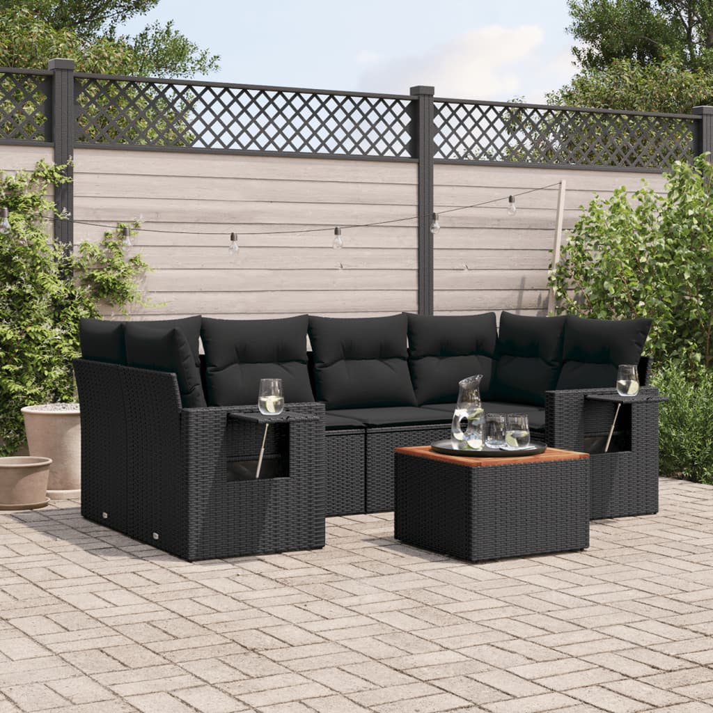 sofasæt til haven 7 dele med hynder polyrattan sort