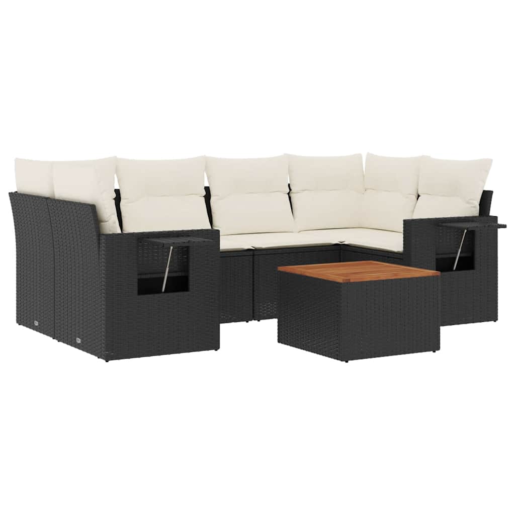sofasæt til haven 7 dele med hynder polyrattan sort