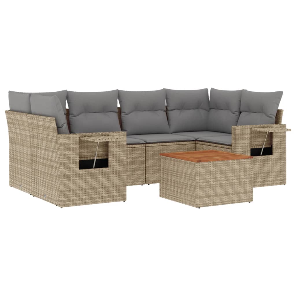havesofasæt 7 dele med hynder polyrattan beige