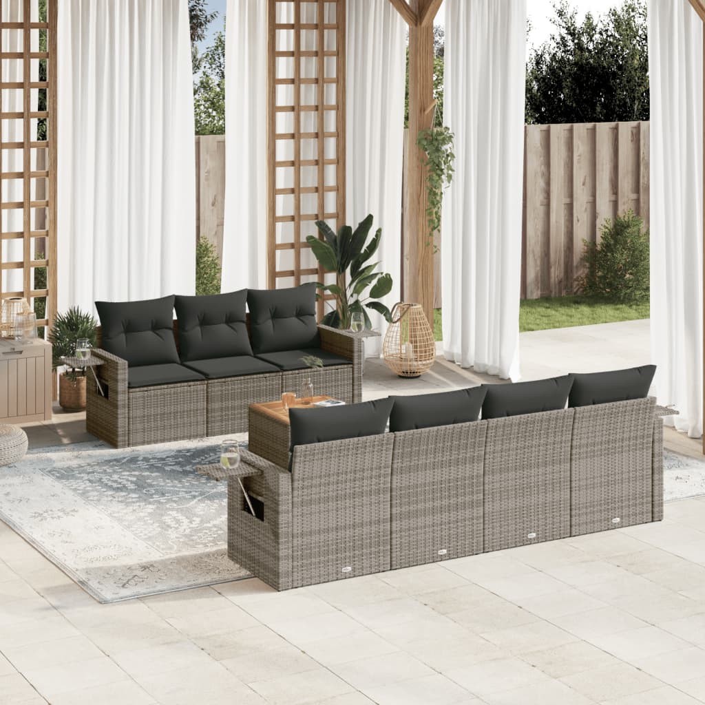 sofasæt til haven 8 dele med hynder polyrattan grå