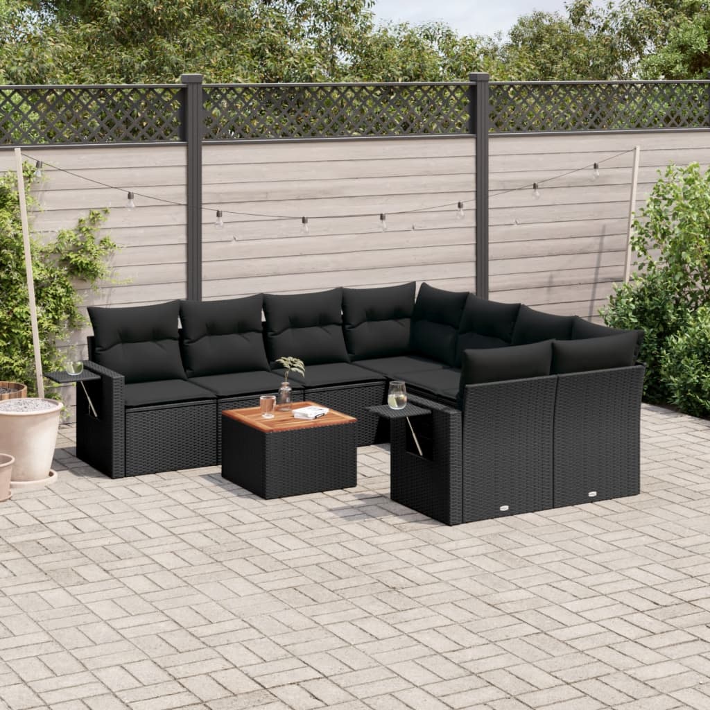sofasæt til haven 9 dele med hynder polyrattan sort
