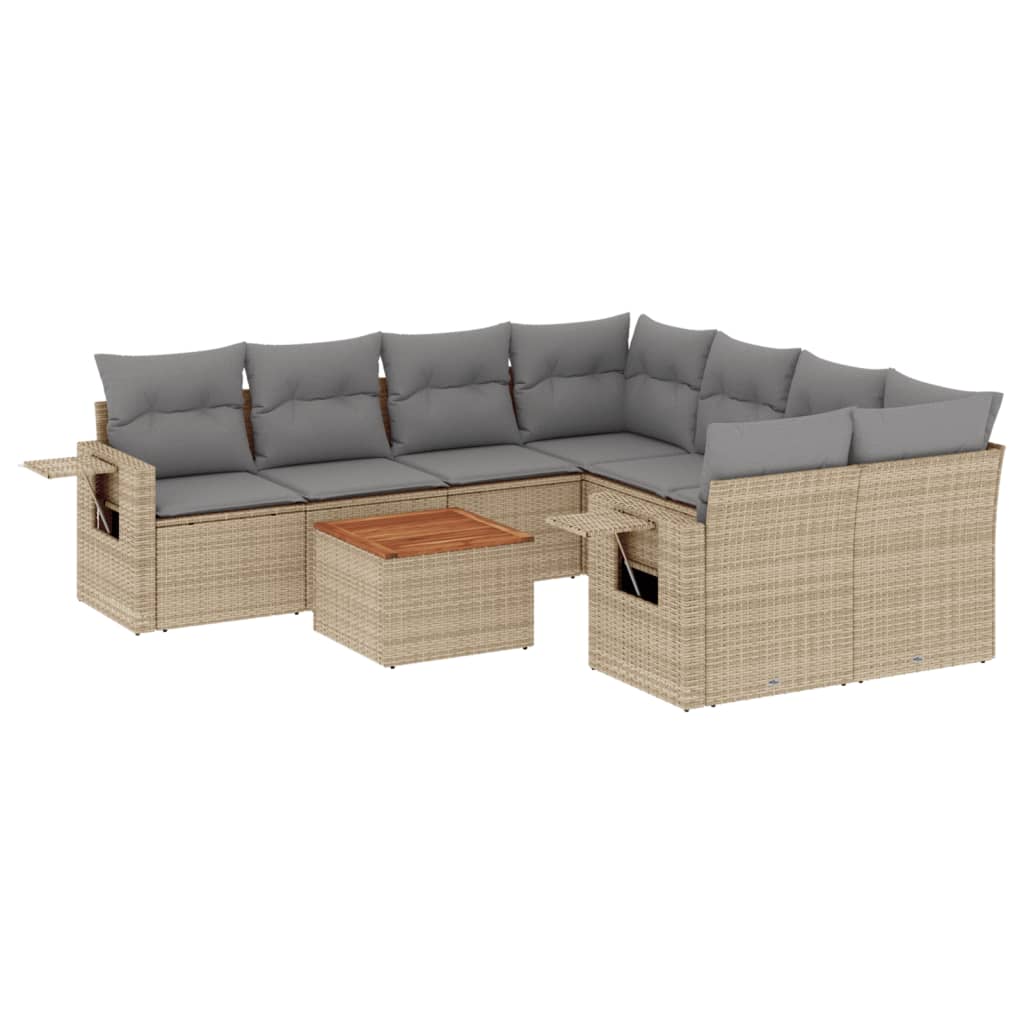 spisebordssæt til haven 9 dele med hynder polyrattan beige