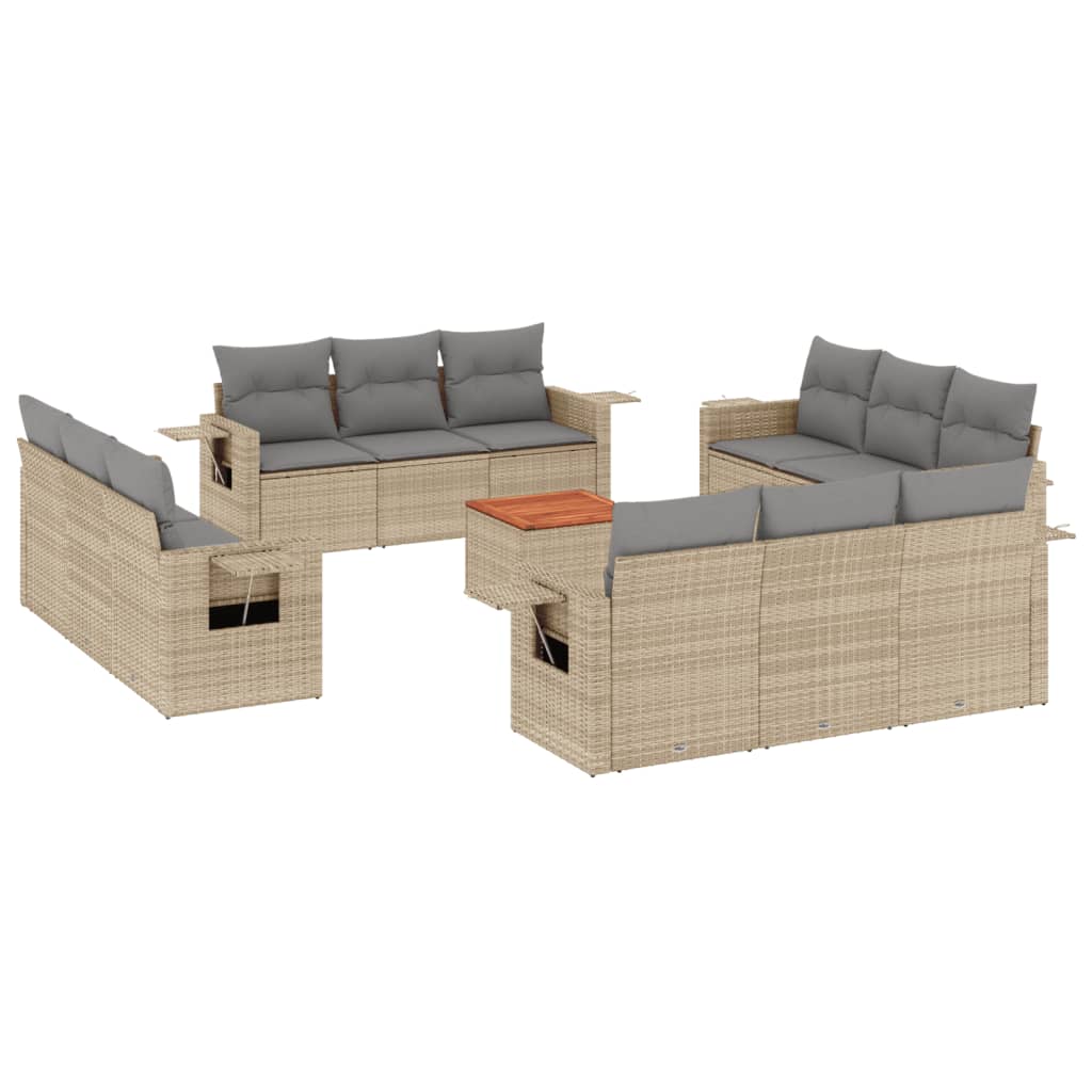 spisebordssæt til haven 13 dele med hynder polyrattan beige