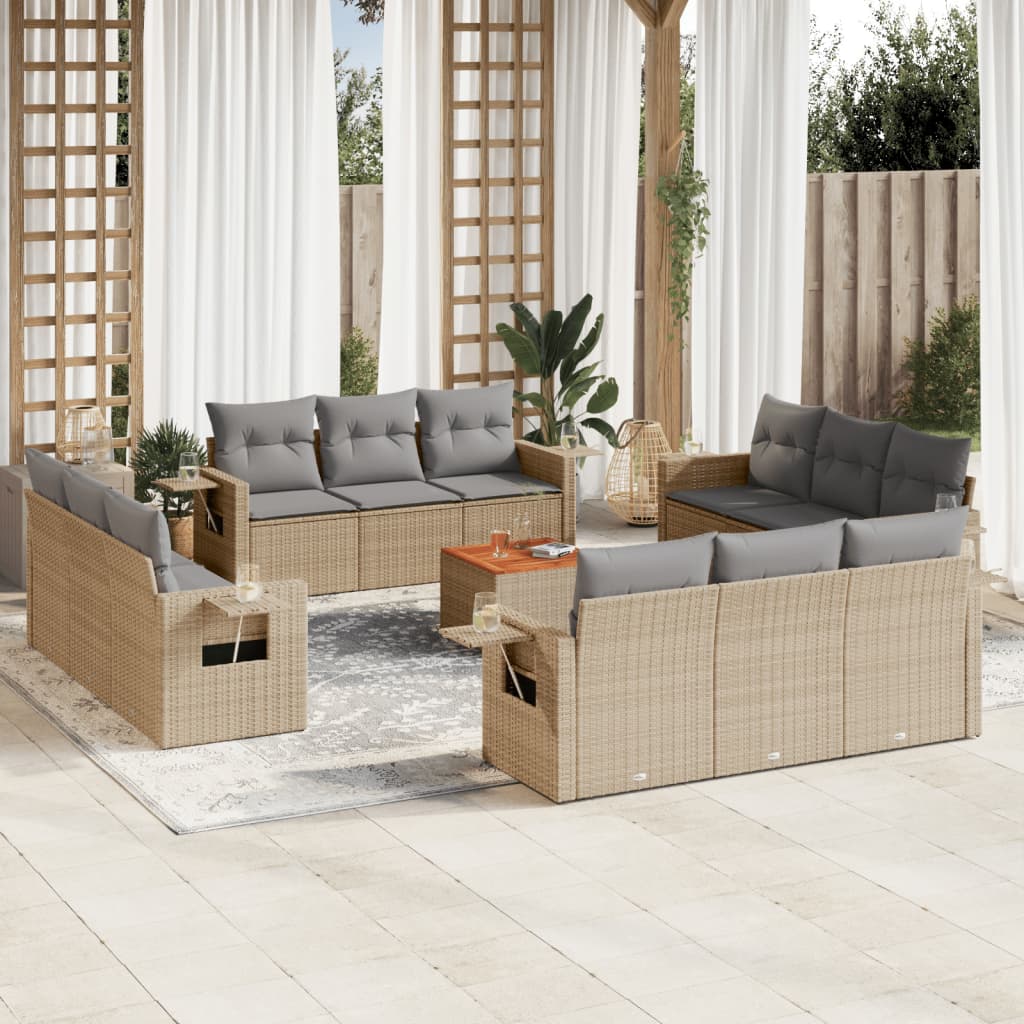 spisebordssæt til haven 13 dele med hynder polyrattan beige
