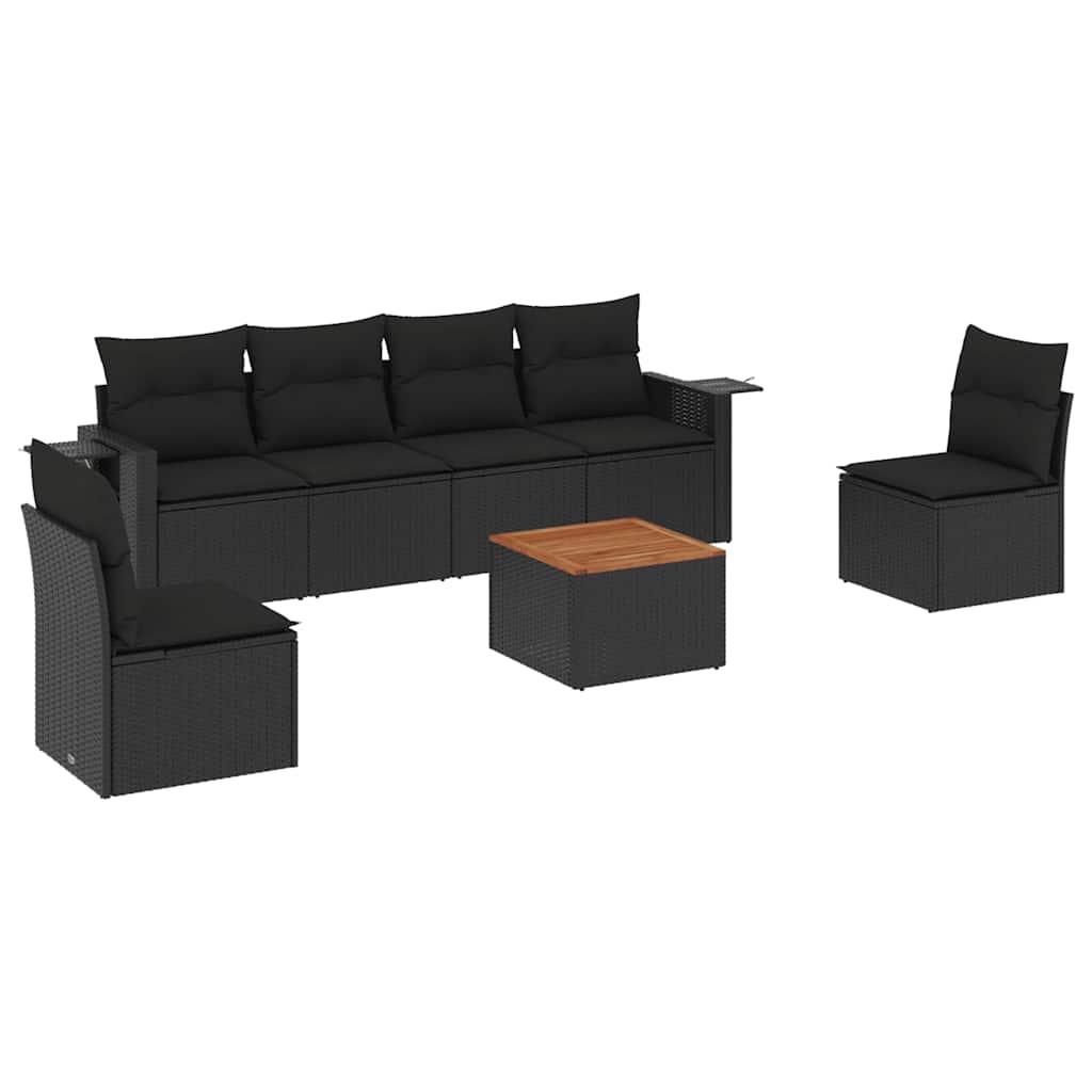 sofasæt til haven 7 dele med hynder polyrattan sort