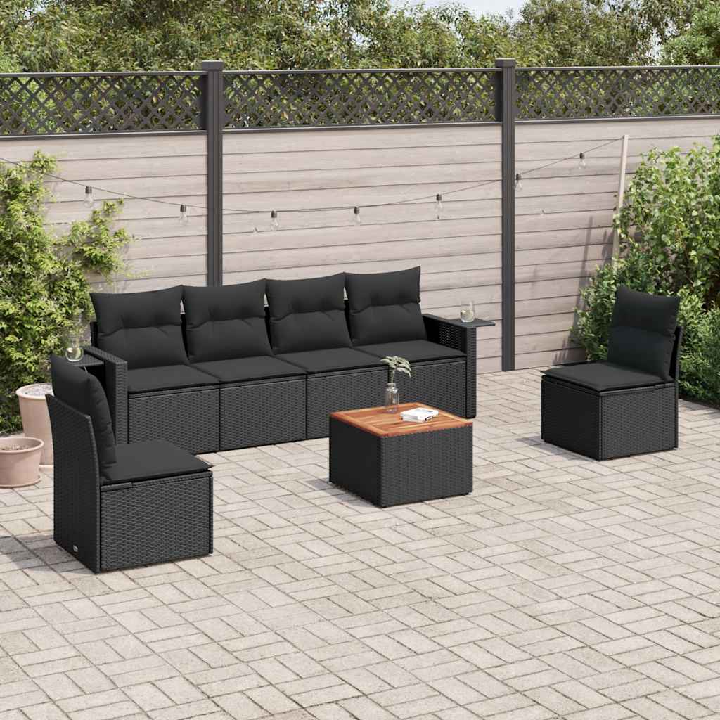 sofasæt til haven 7 dele med hynder polyrattan sort