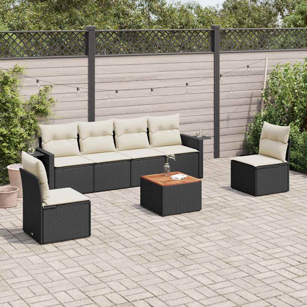sofasæt til haven 7 dele med hynder polyrattan sort