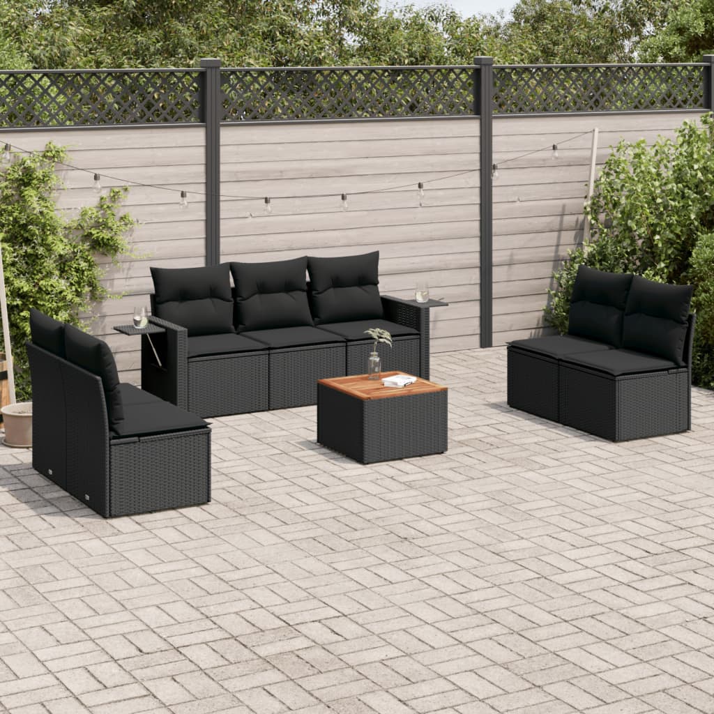 sofasæt til haven 8 dele med hynder polyrattan sort