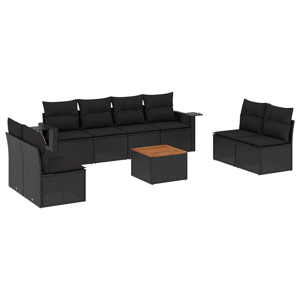 sofasæt til haven 9 dele med hynder polyrattan sort