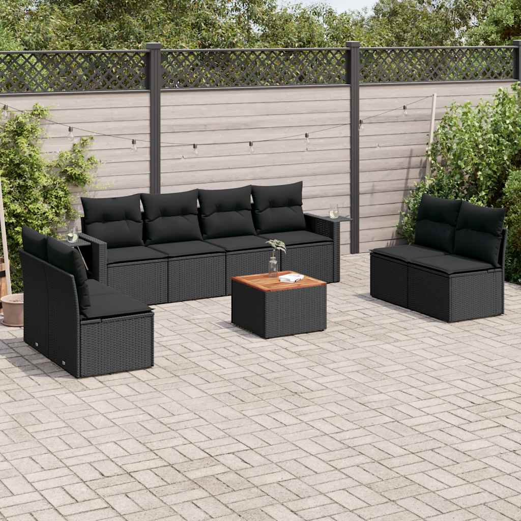 sofasæt til haven 9 dele med hynder polyrattan sort