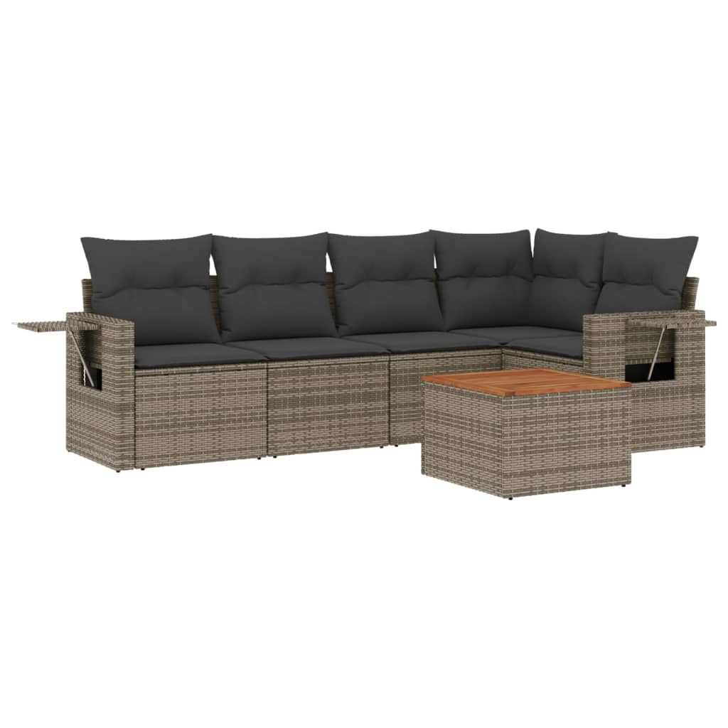 sofasæt til haven 6 dele med hynder polyrattan grå